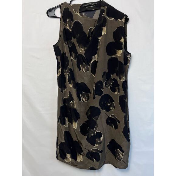 ALLSAINTS Women's Size 4 Tan/Black 100% Silk Dissolve Denise Mini Dress - Picture 1 of 7